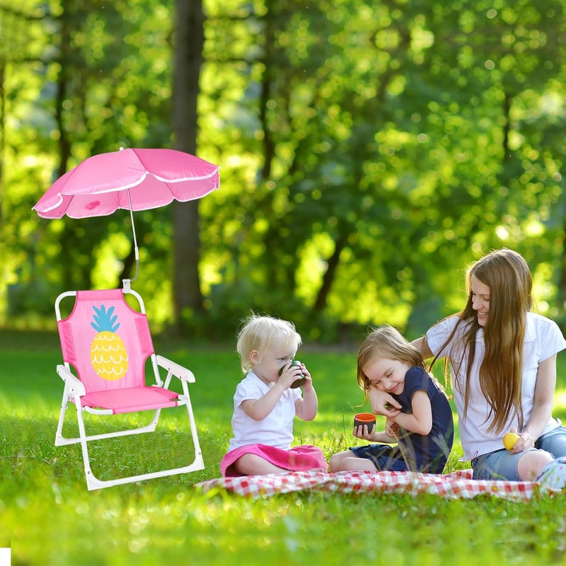 PLULON Kids Beach Chair with Umbrella Folding Lawn and Camping Chair with Summer Shade for Beach, Pool, Travel and Outdoor (for 1-5 Years Old) - Image 2